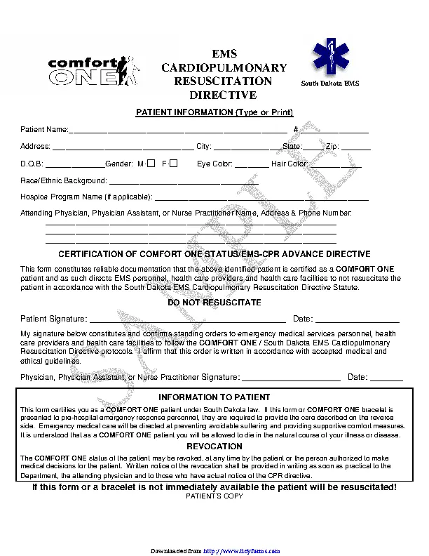 South Dakota Do Not Resuscitate Form PDFSimpli