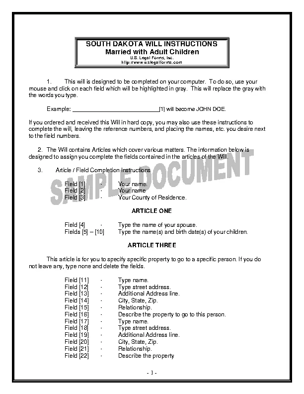 South Dakota Last Will And Testament Form - PDFSimpli