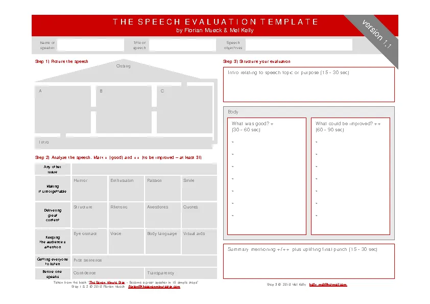 Speech Evaluation Toastmaster Template Free Pdf Format