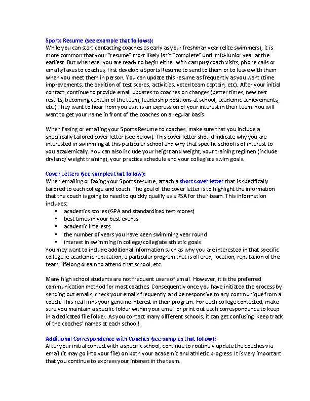 Sports Resume Cover Letter And Correspondence