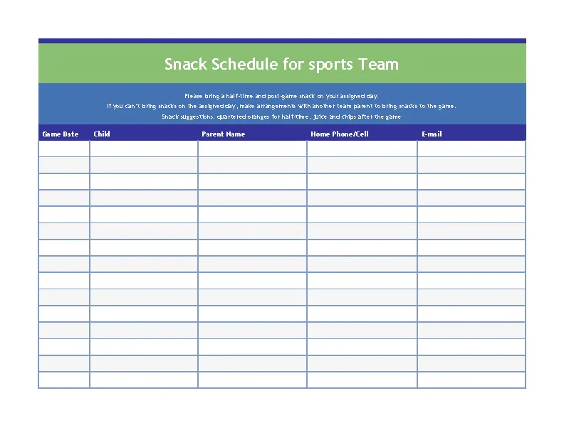 Sports Snack Schedule Template PDFSimpli Sports Snack Schedule Template PDFSimpli