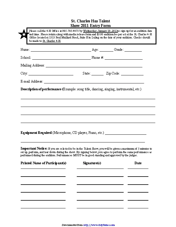 talent show sign up sheet