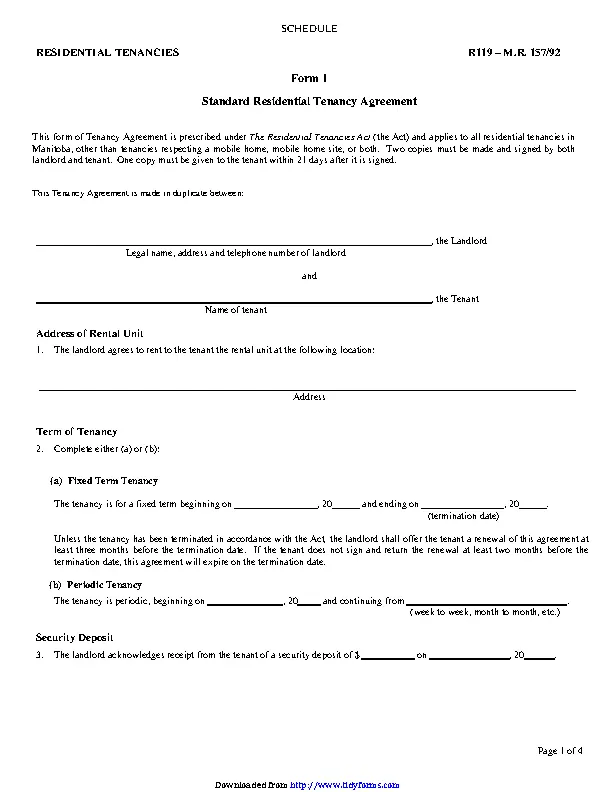 Standard Residential Tenancy Agreement Manitoba - PDFSimpli