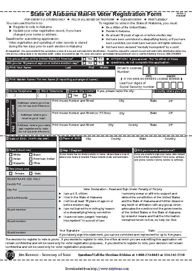 State Of Alabama Mail In Voter Registration Form
