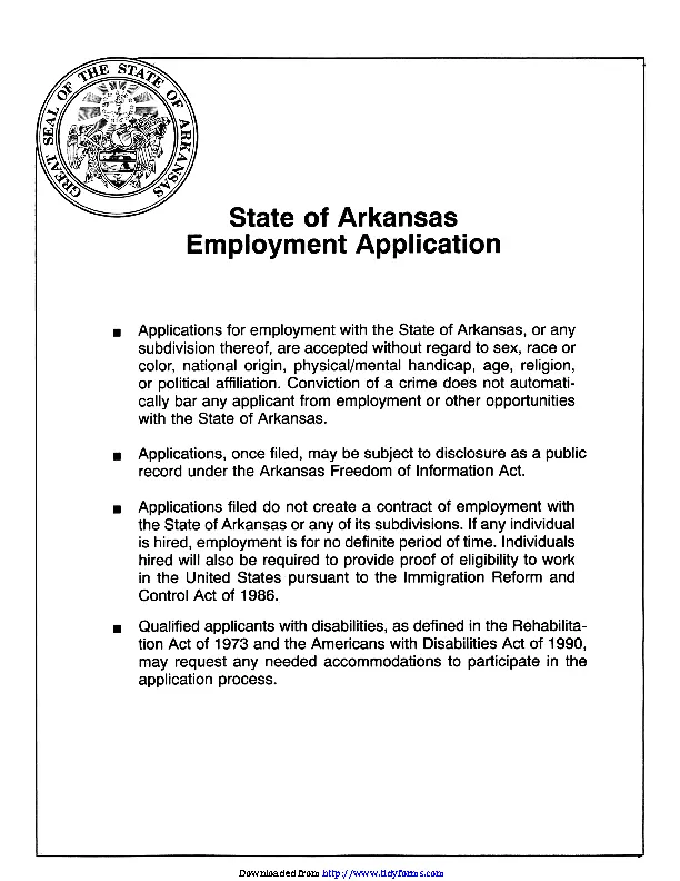 State Of Arkansas Employment Application
