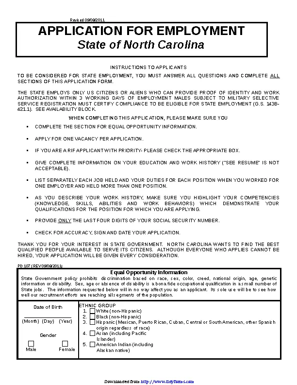 State Of North Carolina Application For Employment 1 Pdfsimpli 7295