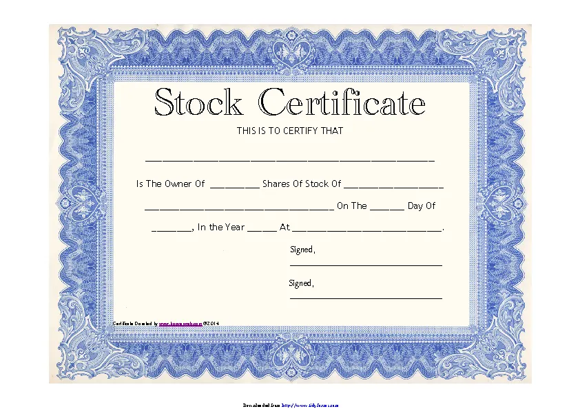 Stock Certificate Template 3