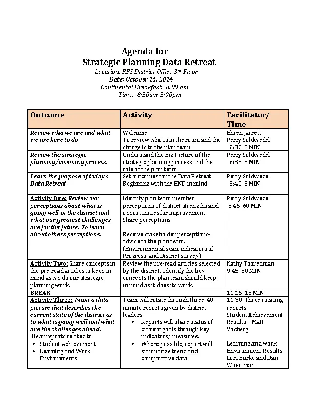 Strategic Planning Data Retreat Agenda