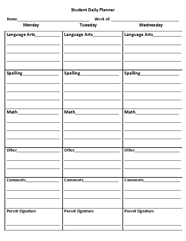 Student Daily Planner Template