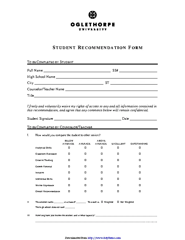 Student Recommendation Form