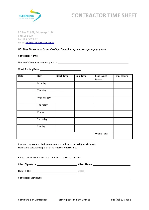 Sub Contractor Timesheet Template Pdf Download PDFSimpli