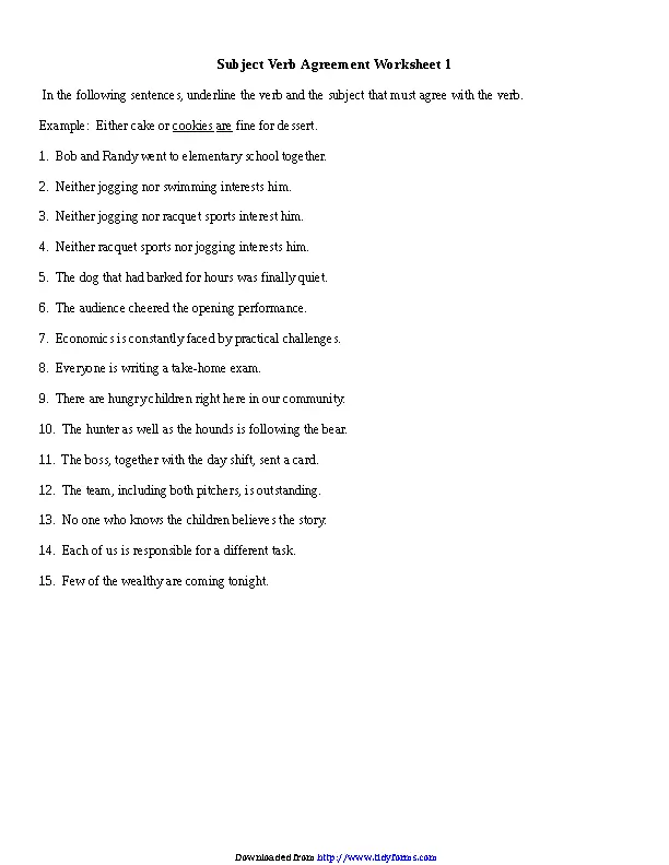 Subject Verb Agreement Worksheets 1