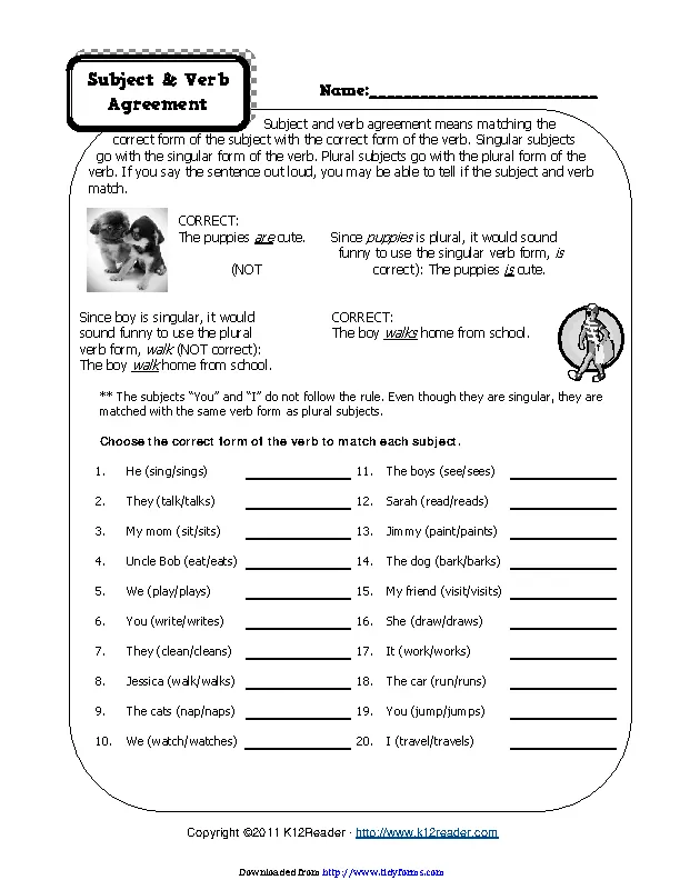Subject Verb Agreement Worksheets 3
