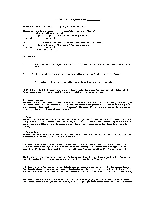 Sublease Commercial Rental Agreement Free Word Template - PDFSimpli