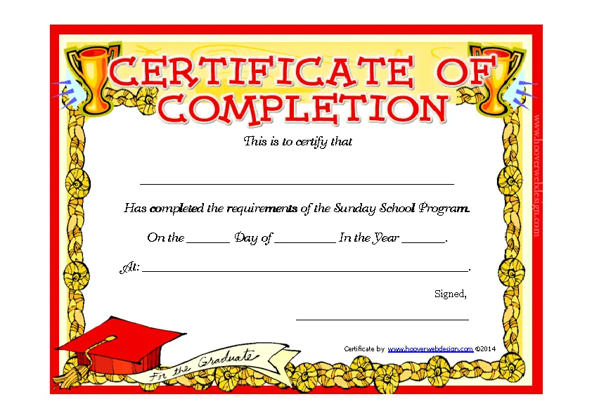 Sunday School Completion Certificate Template