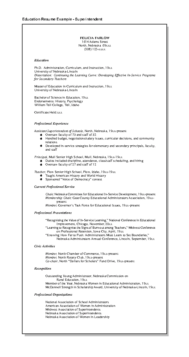 Superintendent Education Resume Example Pdfsimpli 7483