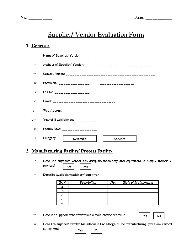 Supplier Vendor Evaluation Form