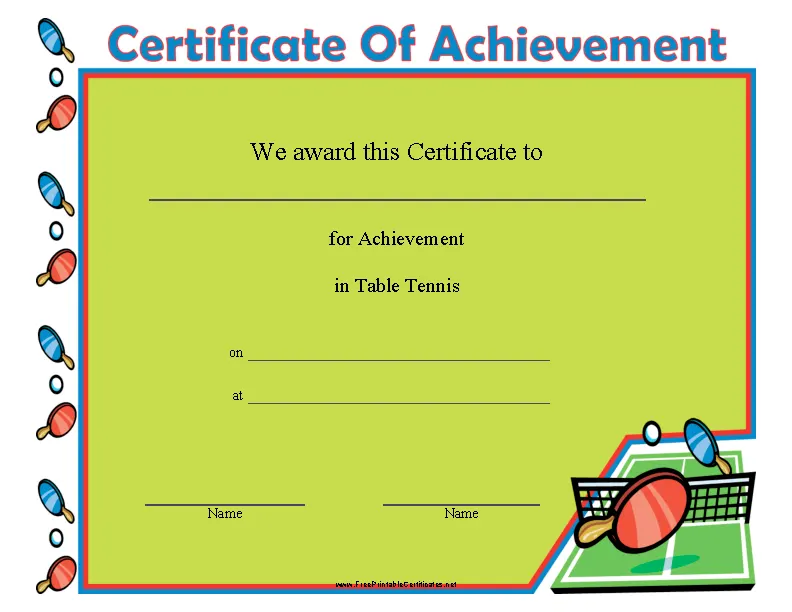 Table Tennis Winner Certificate