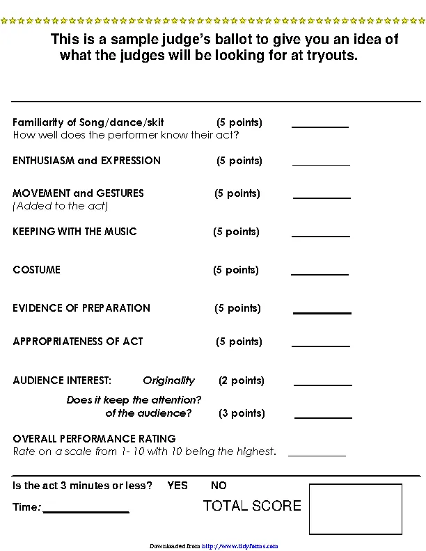 Talent Show Score Sheet 1 PDFSimpli