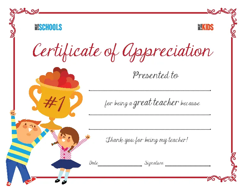 Teacher Appreciation Award Certificate