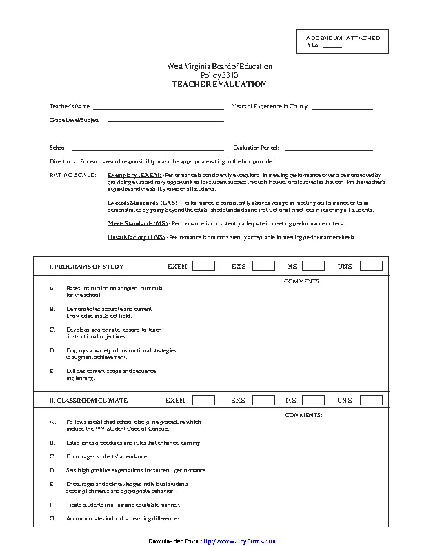 Teacher Evaluation Form 1