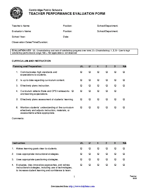 Teacher Evaluation Form 3