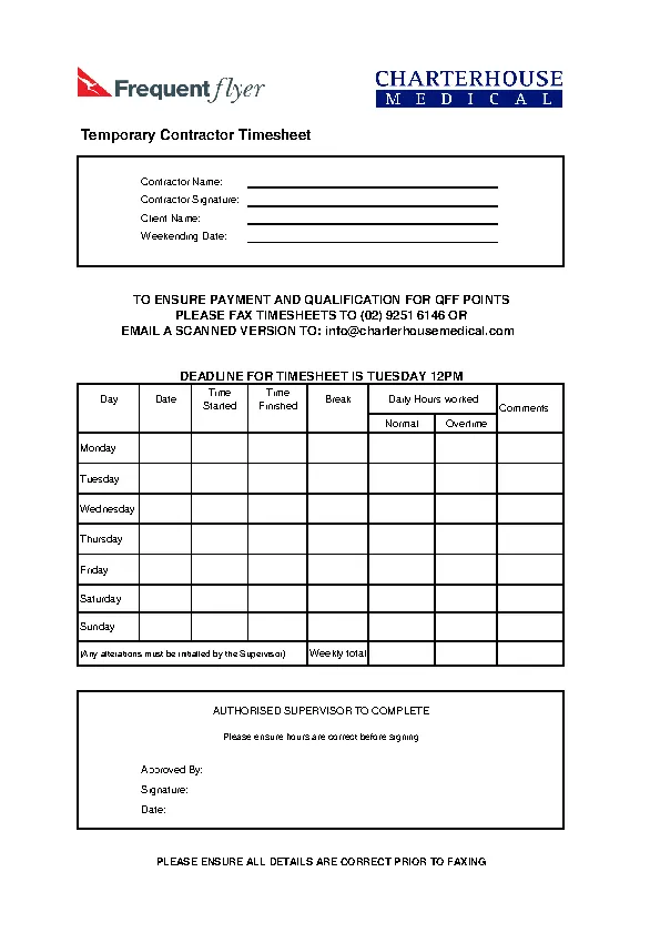 Temporary Contractor Timesheet Template Download In Pdf