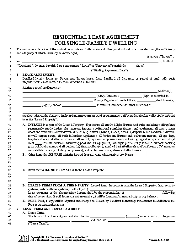 Tennessee Association Of Realtors Lease Agreement