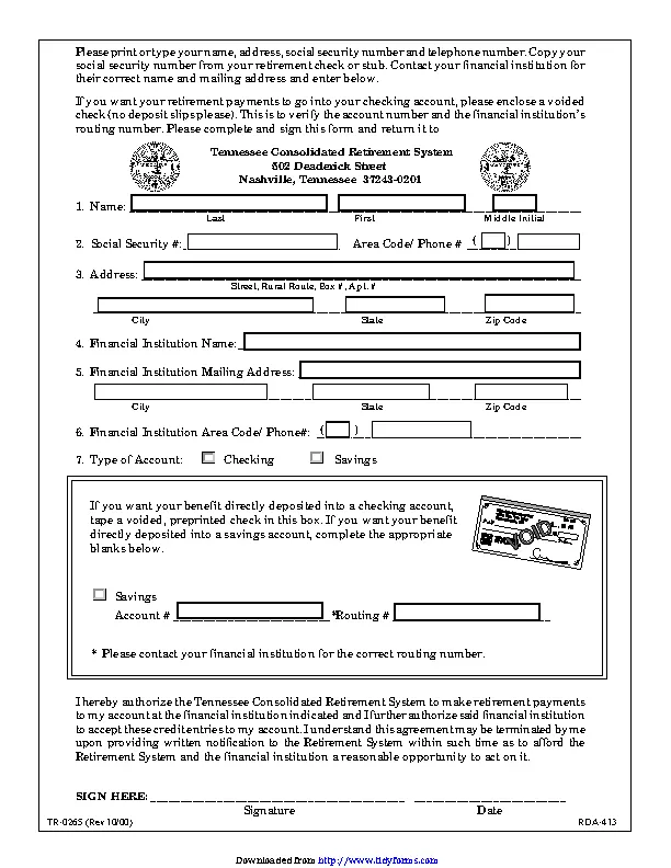 Tennessee Direct Deposit Form 1