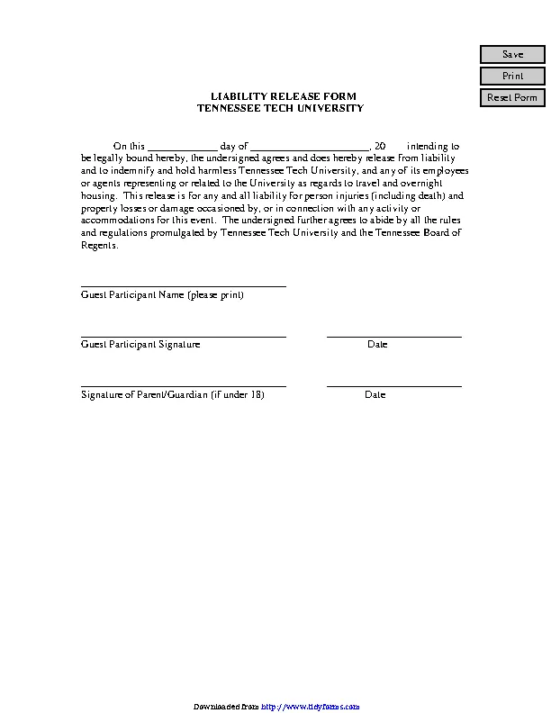 Tennessee Liability Release Form 2