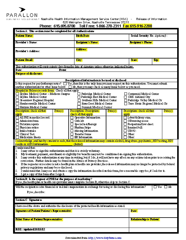 Tennessee Medical Release Form 1