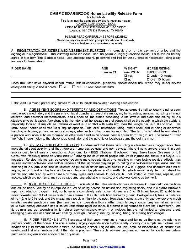 Texas Liability Release Form 2