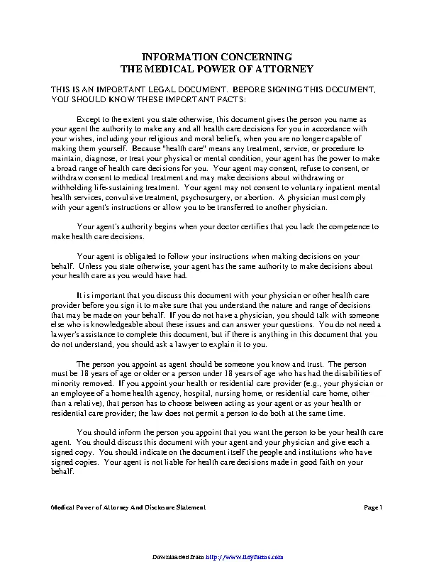 texas medical power of attorney disclosure statement form