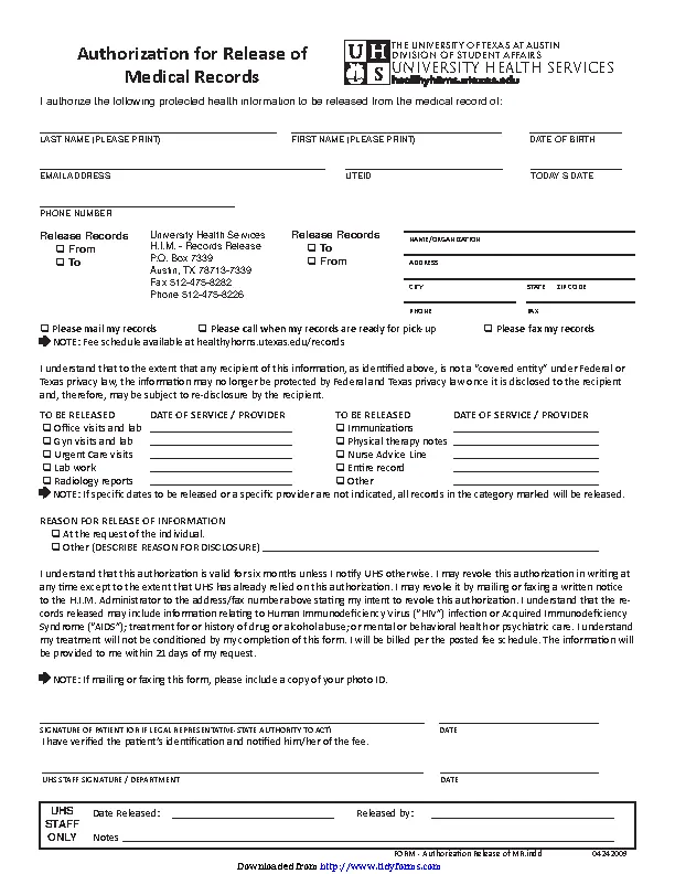 Texas Medical Records Release Form 2 PDFSimpli