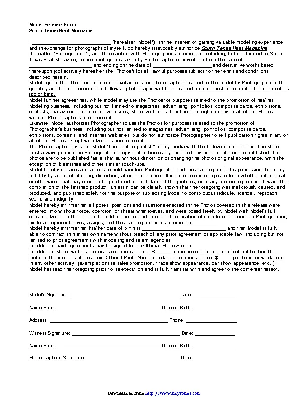 Texas Model Release Form 2