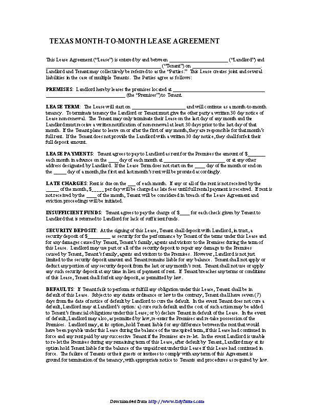 Texas Monthly Rental Agreement Form PDFSimpli