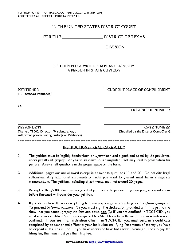 Texas Petition For A Writ Of Habeas Corpus 3