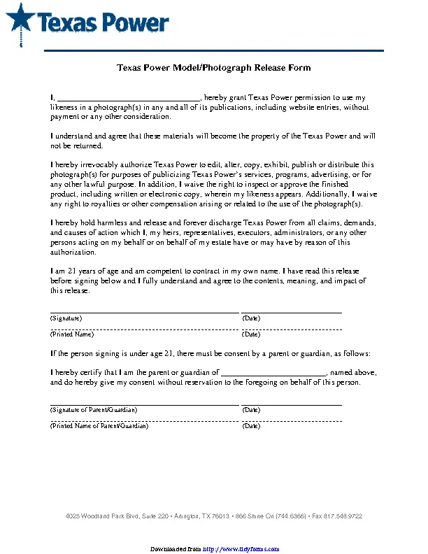 Texas Power Model Release Form