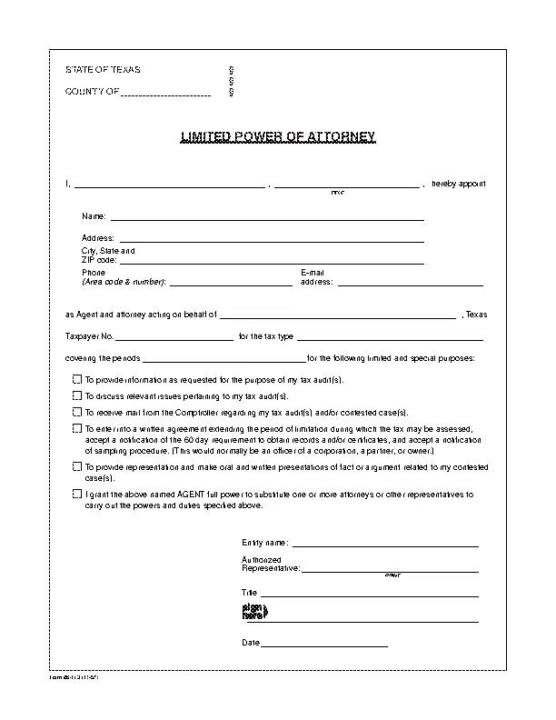 Texas Tax Power Of Attorney Form 86 113