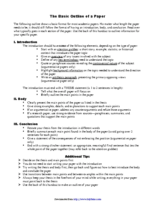 what is a formal outline for a research paper