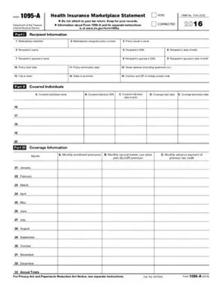 Forms 1095-a 2016 PDF