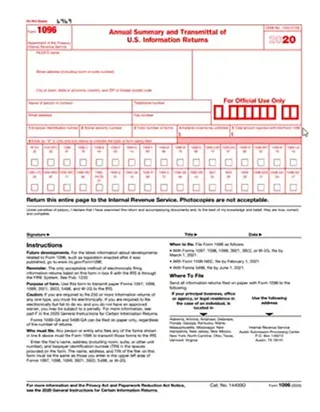 Forms 1096 2020 Annual Summary and Transmittal of U.S. Information Returns