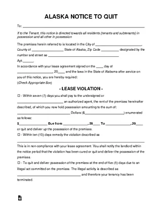Alaska Eviction Notice To Quit Form
