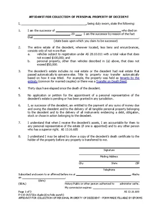 Alaska Small Estate Affidavit Form P 110