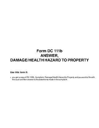 Forms Answer For Healthhazard To Property Dc111B