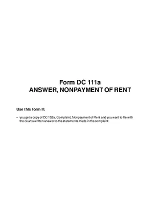 Answer For Non Payment Of Rent Dc111A