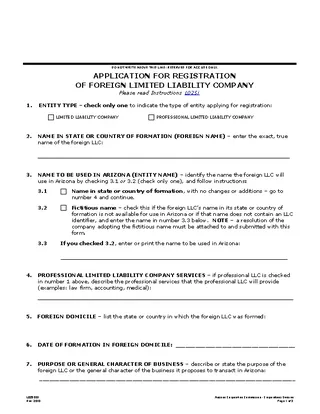 Forms Arizona Application For Registration Of Foreign Llc
