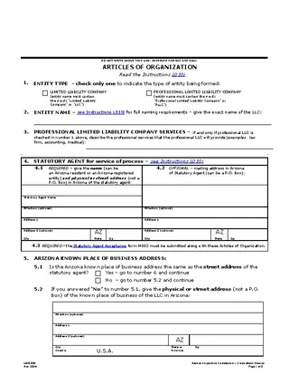 Forms Arizona Articles Of Organization
