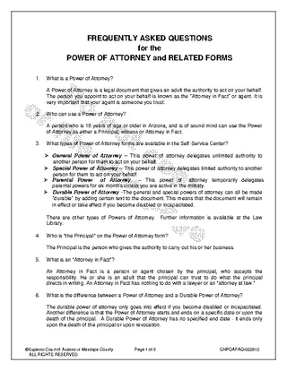 Arizona Power Of Attorney Frequently Asked Questions