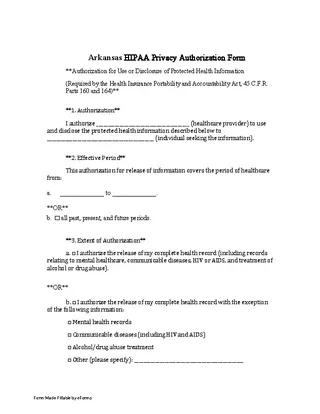 Arkansas Hipaa Medical Release Form